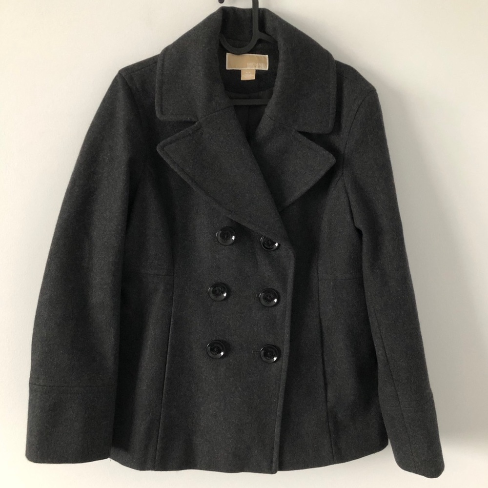 Michael Kors Grey Wool Blend Pea Coat - Picture 2 of 7